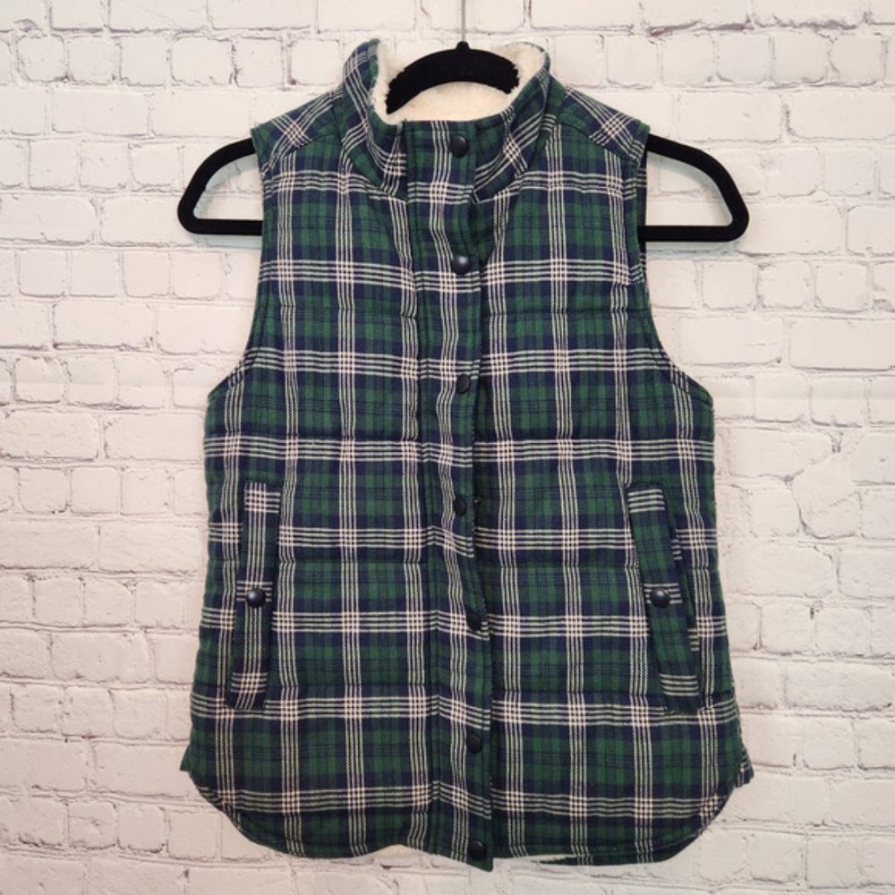 NWT Skies are Blue Women's Sherpa lined Quilted Plaid Vest XS